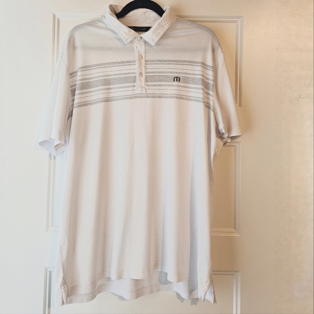 Travis Mathew Men's White Polo Shirt with Stripes Sz XL